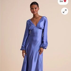 Lulu's Satin Blue Long Sleeve Dress